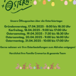 Unsere Öffnungszeiten über die Osterfeiertage ...